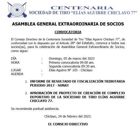 CONVOCATORIA EXTRAORDINARIA 2023 CONVOCATORIA EXTRAORDINARIA 2023